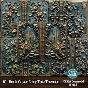 Book Cover Junk Journal Kit | Vintage Fairy Tale Themed Book Cover Kit | Shabby Chic Digital Papers | 10 JPEG Designs.