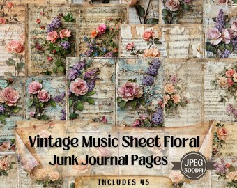 Vintage Floral Music Sheet Printable: Shabby Chic Junk Journal (Digital Download)