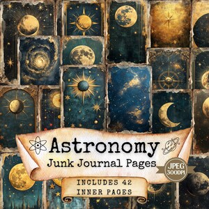 Astronomie Junk Journal Druckbare Seiten | Vintage Astronomie Kosmisches Thema | Shabby Chic Papiermodelle Bogen Ephemera Scrapbooking | 42 JPEG