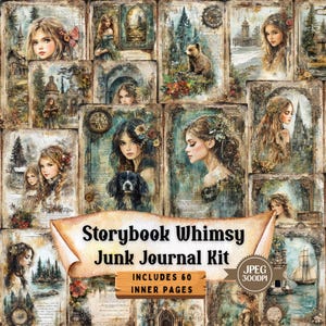 Storybook Whimsy Junk Journal Kit | Vintage Fairy Tale Printable Collection | Shabby Chic Paper Craft Collage for Scrapbooking | 60 JPEG.