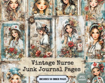 Vintage Nurse Junk Journal Pages: Medical Ephemera Kit (Digital Download)