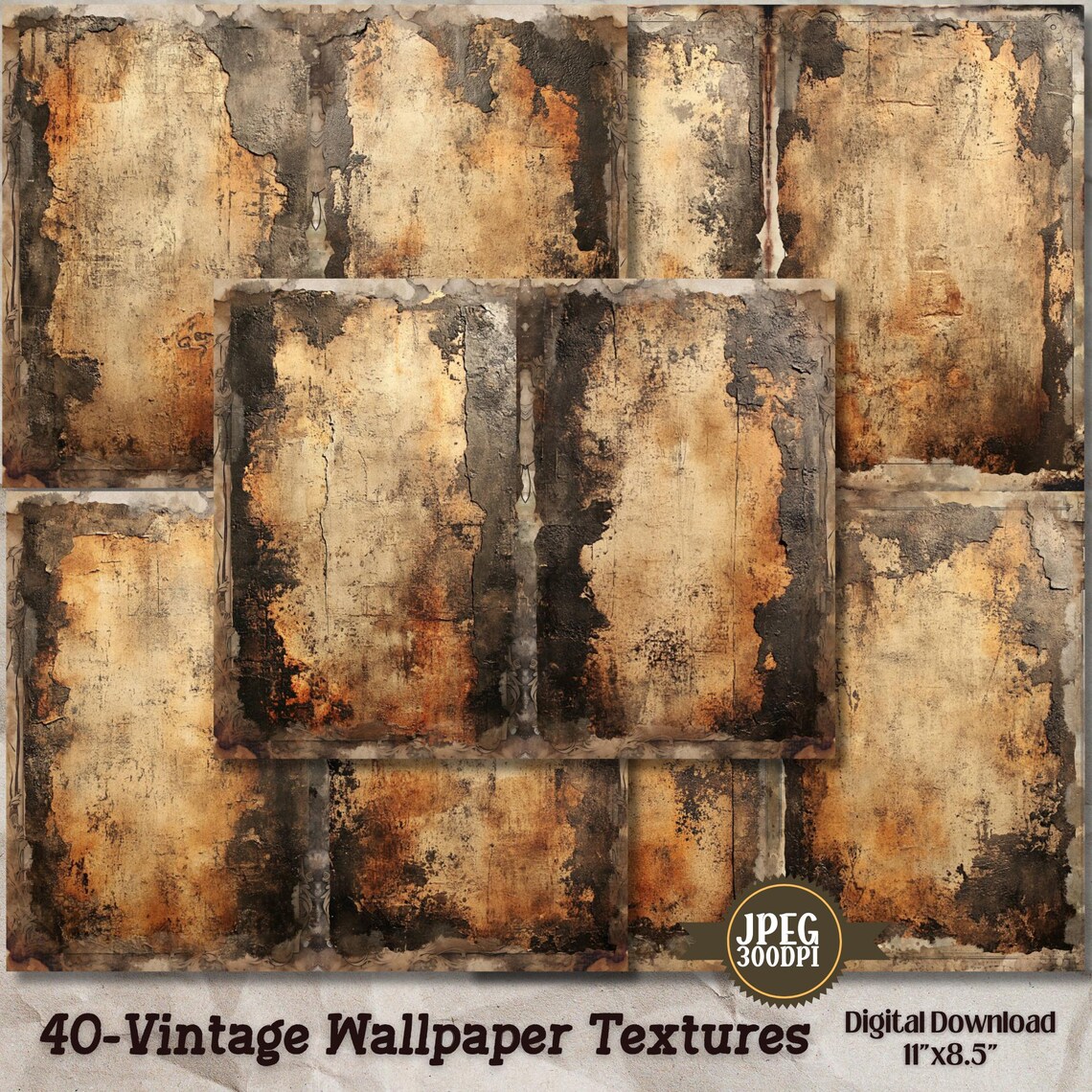 Vintage Wallpaper Textures: Shabby Chic Junk Journal Pages (digital ...