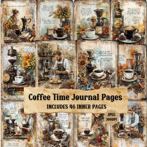 Coffee Junk Journal Pages: Vintage Shabby Chic Ephemera (46 JPEG)