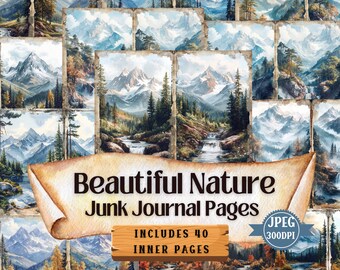 Watercolor Mountain Junk Journal Kit: Shabby Chic Ephemera (Digital Download)