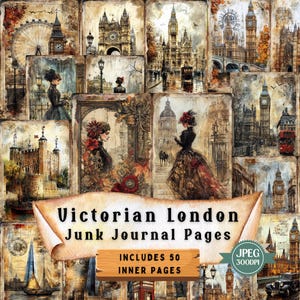 Victoriaanse London Junk Journal Kit: Shabby Chic Ephemera (50 JPEG) (digitale download)