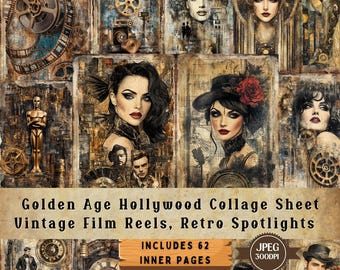 Golden Age Hollywood Collage Sheet: Sepia Tone Ephemera (Digital Download)