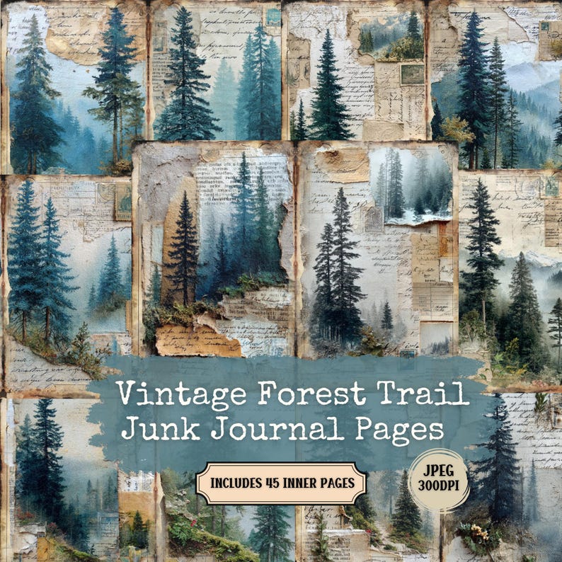 Vintage Forest Junk Journal Pages: Pine Trees & Ephemera (45 JPG ...