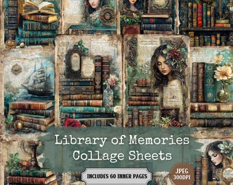 Vintage Bibliothek Collage Sheets: Shabby Chic Junk Journal Kit (60 JPEG) (Digitaler Download)