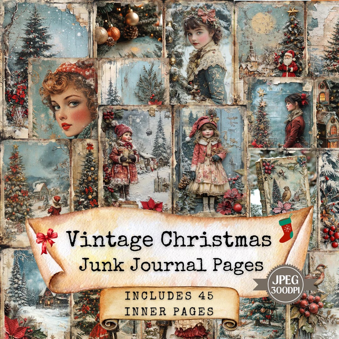 Vintage Christmas Junk Journal Kit: Shabby Chic Ephemera (45 JPEG) - Etsy