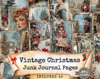 Vintage Christmas Junk Journal Kit: Shabby Chic Ephemera (45 JPEG)