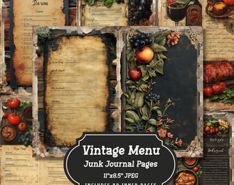 Kit de journal créatif vintage sur le thème des menus de restaurants : Éphémères style shabby chic (48 JPEG) (Téléchargement numérique)