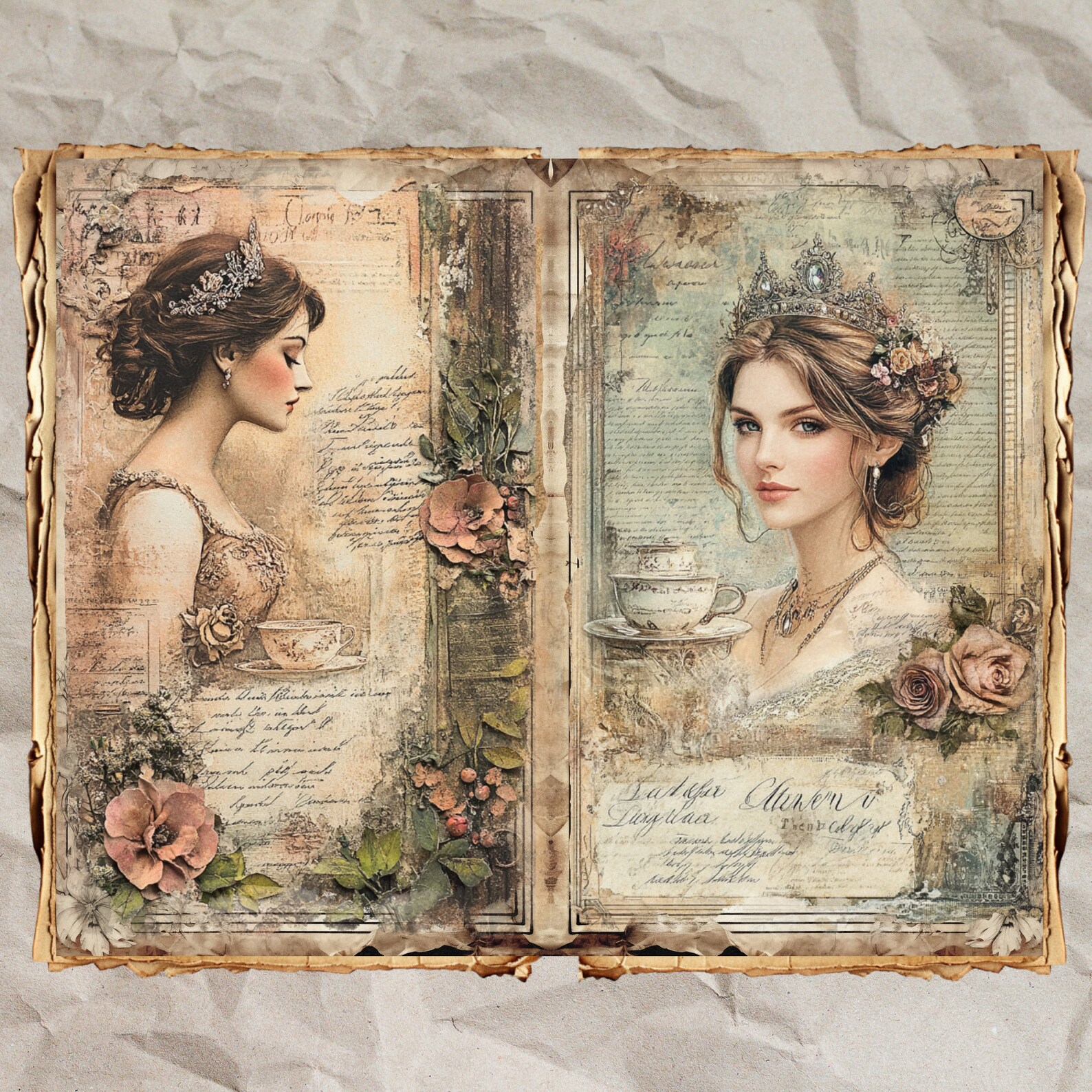 Princess Junk Journal Printable Pages: Shabby Chic Ephemera (45 JPEG ...