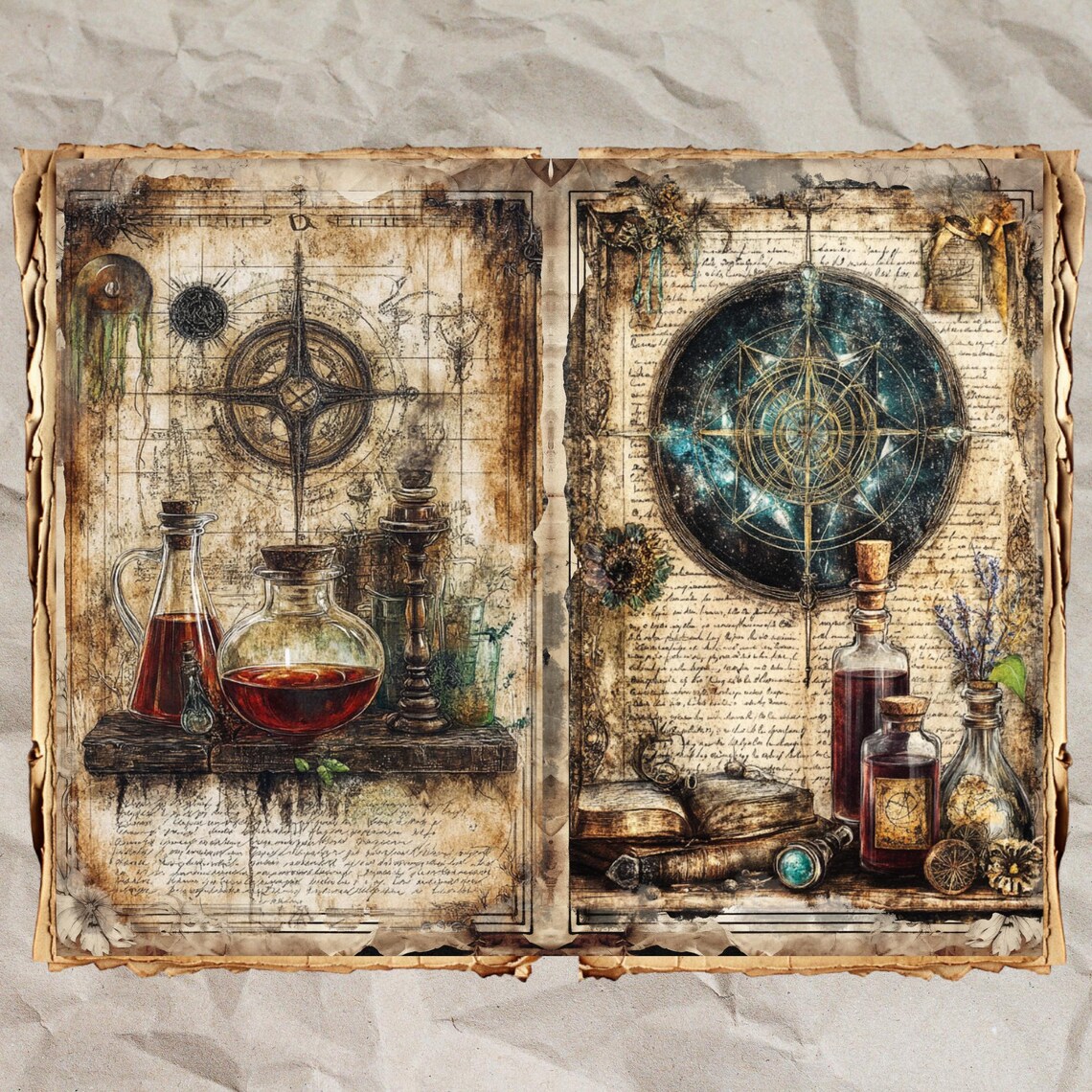 Herbal Grimoire Junk Journal Kit: Vintage Elixirs & Enchantments (56 ...