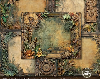 Vintage Steampunk Botanical Junk Journal Pages: Printable Ephemera (75 JPEG Digital Download)