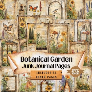 Botanischer Garten Junk Journal Seiten | Vintage Floral Themed Kit | Shabby Chic Papiermodelle Bogen Ephemera Scrapbooking | 53 JPEG