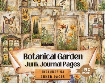 Botanical Garden Junk Journal Kit: Shabby Chic Floral Ephemera (53 JPEG) (Digital Download)