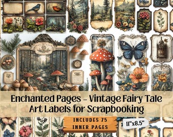 Vintage Fairy Tale Art Labels: Botanical Scrapbooking Tags (75 JPEGs)