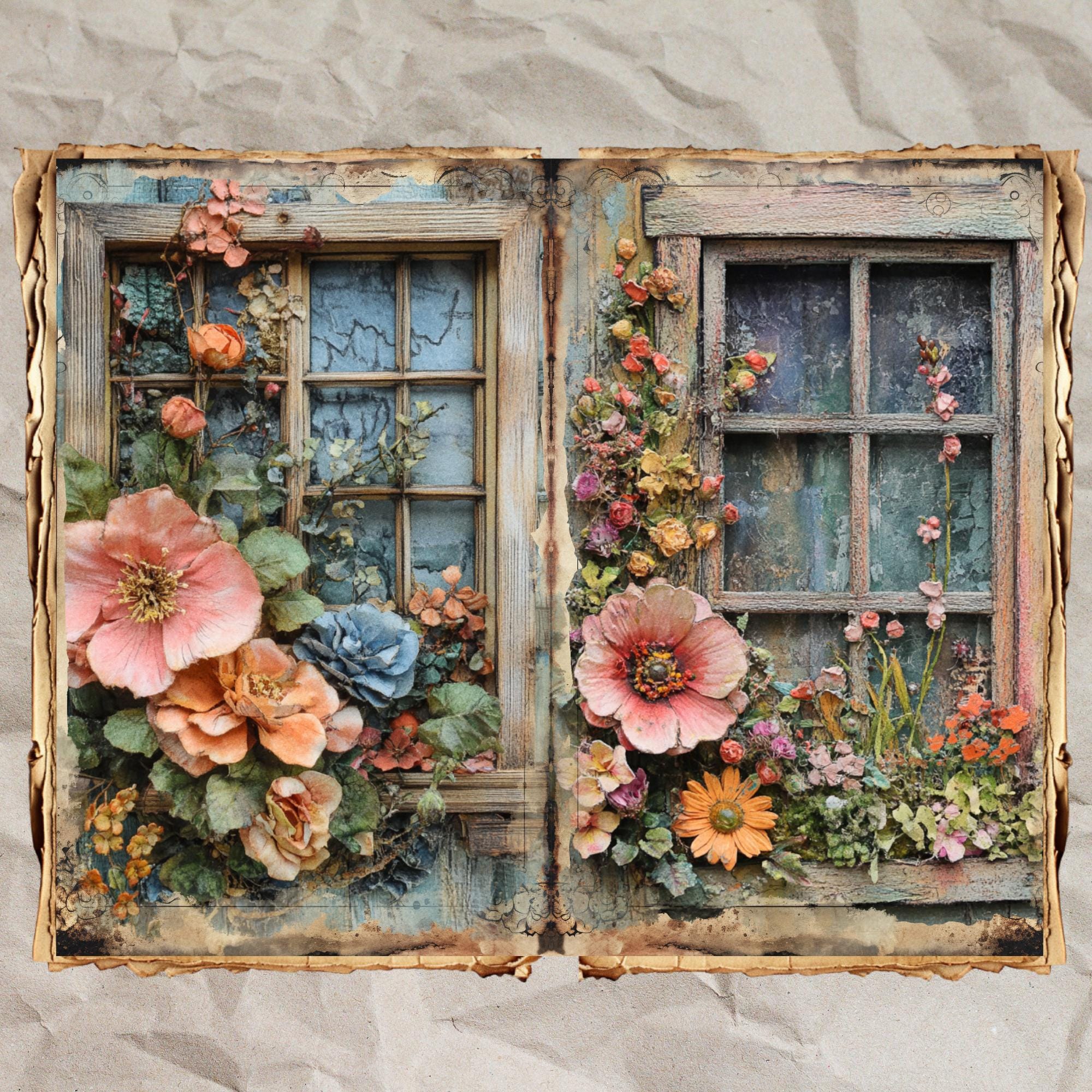Vintage Window Garden Junk Journal Kit: Shabby Chic Ephemera (40 JPEG ...