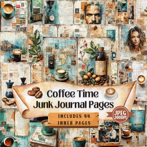 Vintage Coffee Junk Journal Kit: Shabby Chic Ephemera (44 JPEG)