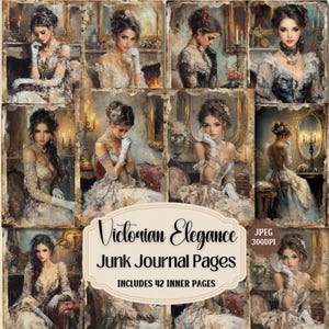 Pagine di diario vittoriano Elegance Junk, kit a tema vintage Beautiful Lady, foglio di carta shabby chic Ephemera Scrapbooking, 42 JPEG