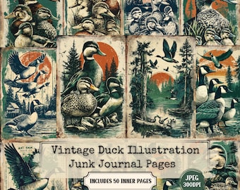 Vintage Duck Illustration Junk Journal Pages: Rustic Ephemera (Digital Download)