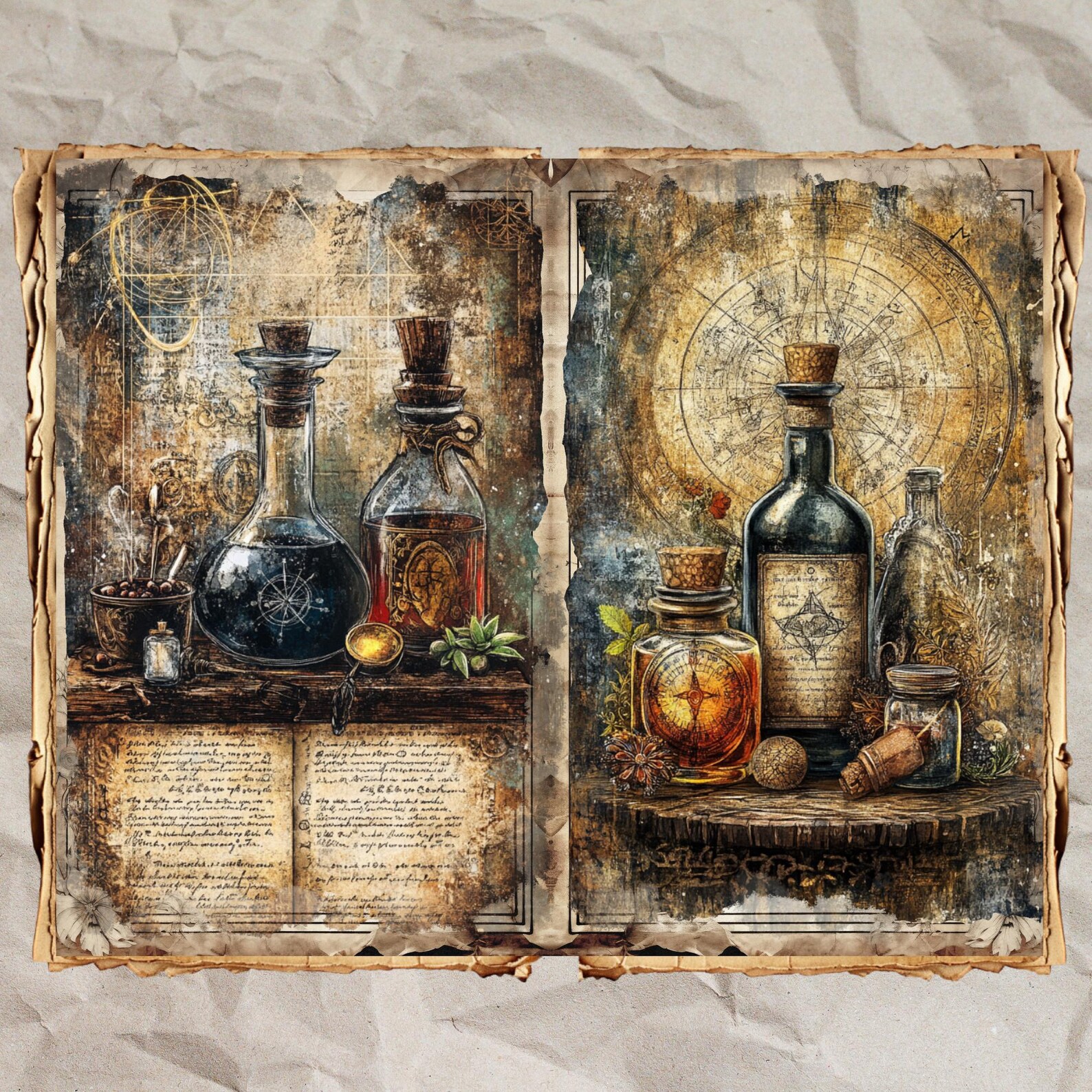 Herbal Grimoire Junk Journal Kit: Vintage Elixirs & Enchantments (56 ...