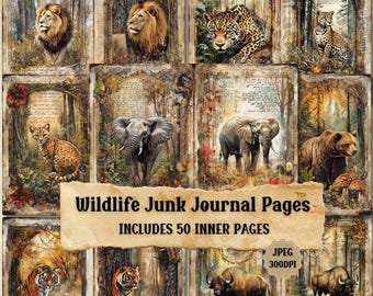 Vintage Wildlife Junk Journal Pages: Shabby Chic Woodland Animals (50 JPEG)