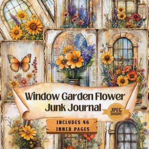 Fenster Garten Blumen Junk Journal Seiten | Vintage botanischer Garten unter dem Motto | Shabby Chic Papiermodelle Bogen Ephemera Scrapbooking | 46 JPEG