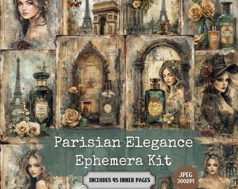 Parisian Ephemera Kit: Vintage Junk Journal Pages (45 JPEG)