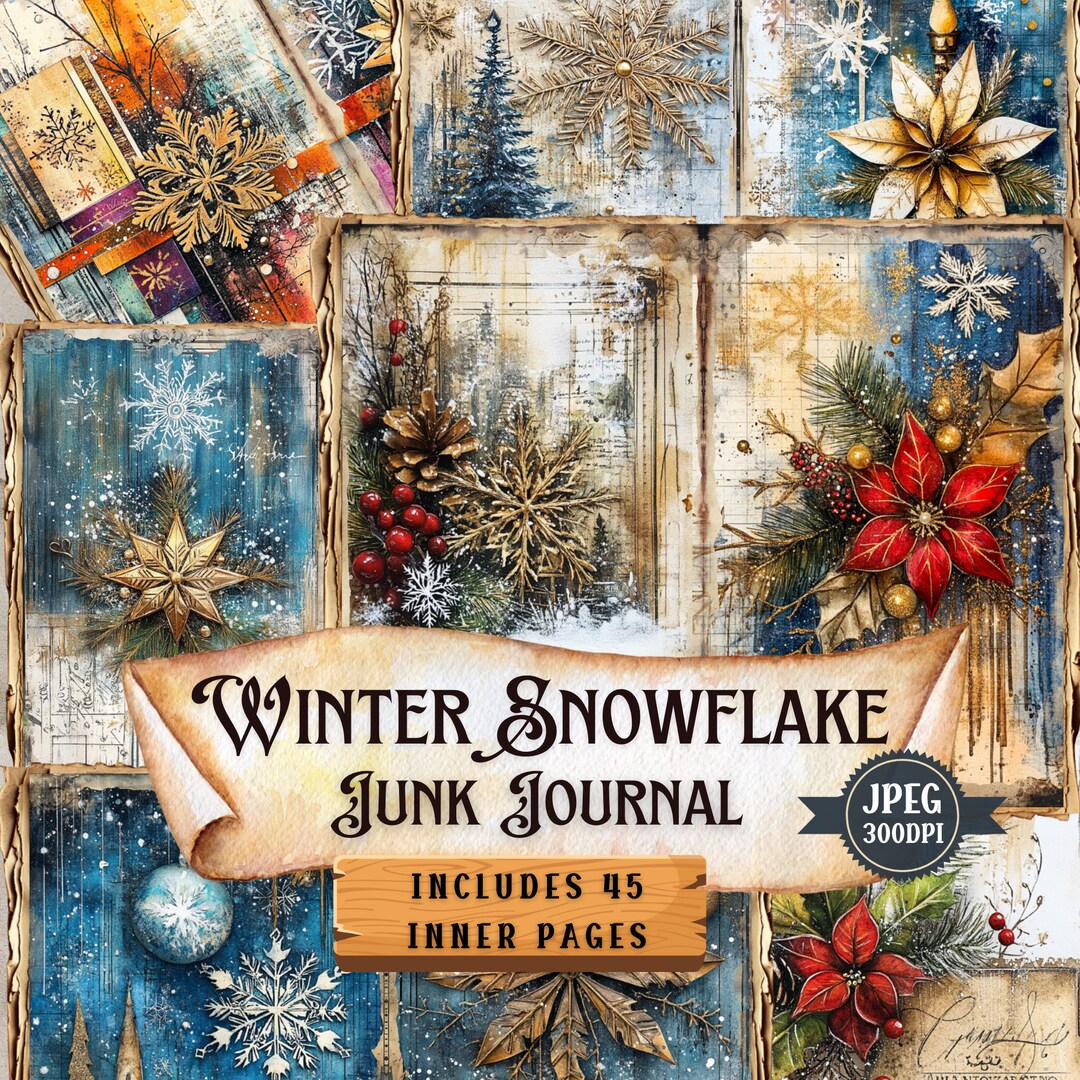 Winter Snowflake Junk Journal Pages: Vintage Christmas Ephemera (45 ...