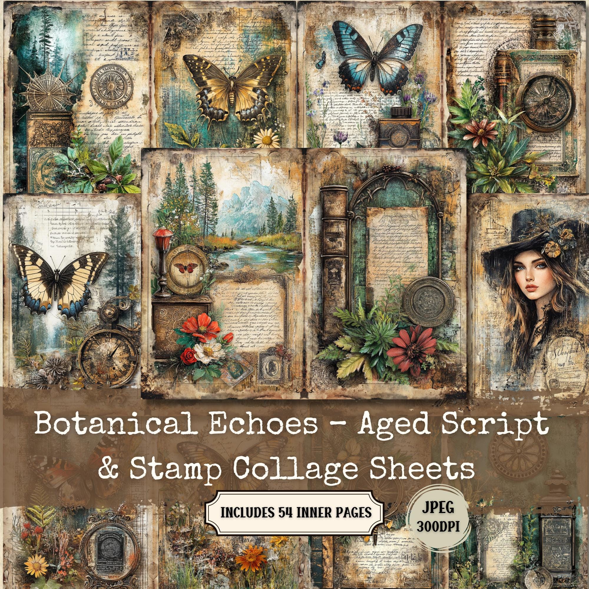 ボタニカルコラージュシート：ヴィンテージジャンクジャーナル