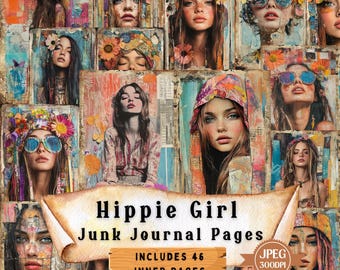 Hippie Girl Junk Journal Kit: Vintage Boho Collage (46 JPEGs)