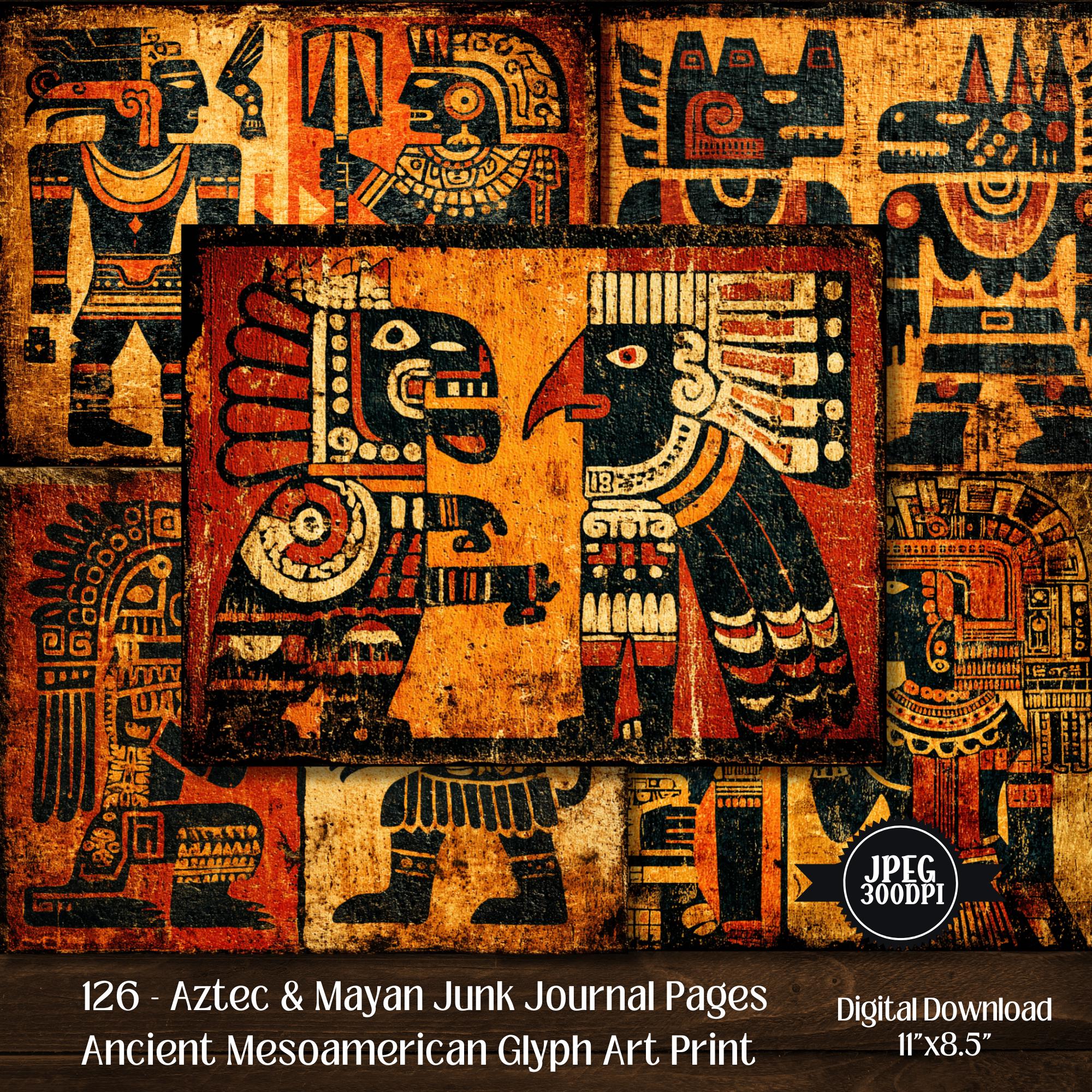 Aztec Mayan Junk Journal Pages | Vintage Mesoamerican Art (digital