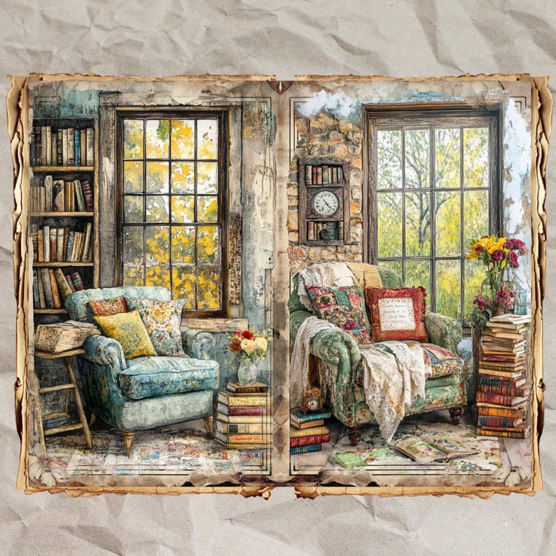 Book Corner Junk Journal Kit: Vintage Living Room Ephemera (44 JPEG) - Etsy