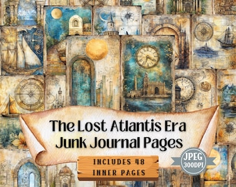 Atlantis Junk Journal Kit: Vintage Shabby Chic Ephemera (48 JPEG)