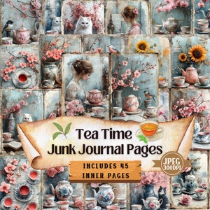 Tea Time Junk Journal Kit: Vintage Shabby Chic Ephemera (45 JPEG) (Digital Download)