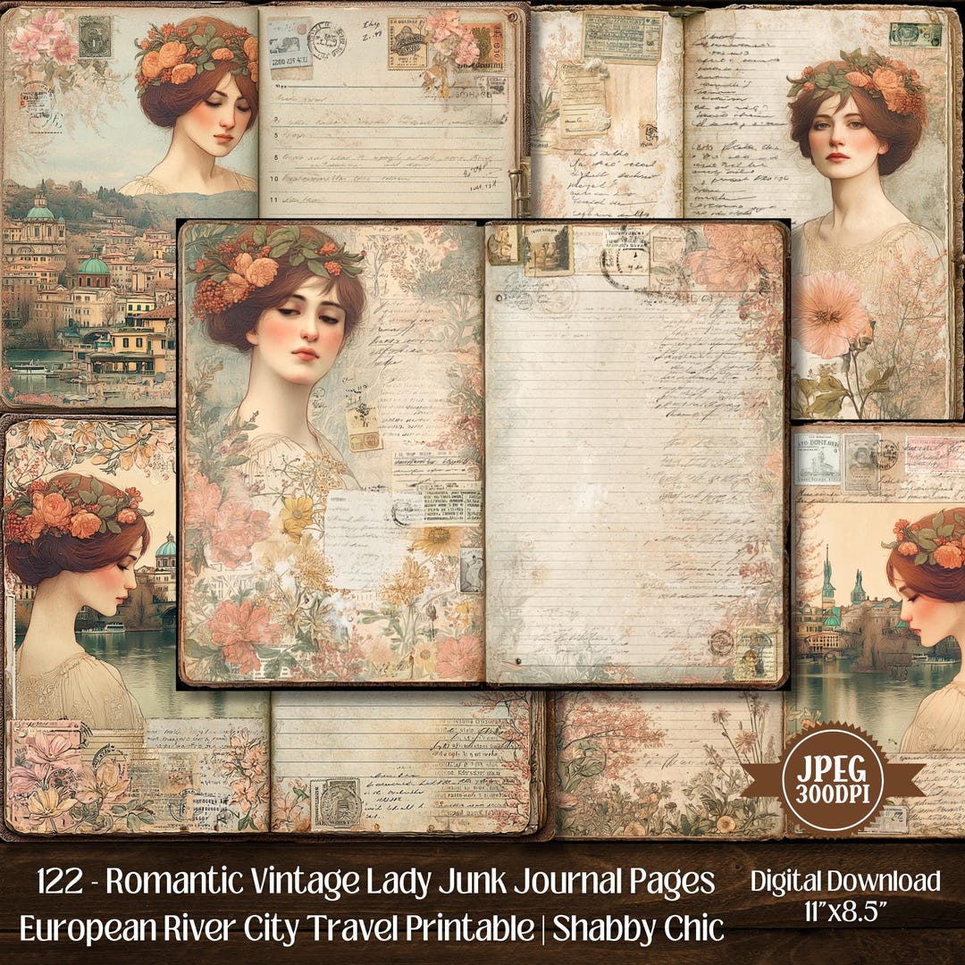 Vintage Lady Junk Journal Pages | Shabby Chic Floral Collage (digital ...