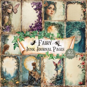 Fairy Junk Journal Printable Pages: Shabby Chic Ephemera (40 JPEG)