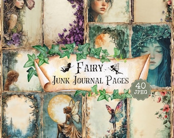 Fairy Junk Journal Printable Pages: Shabby Chic Ephemera (40 JPEG)