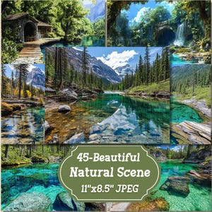 Bellissime pagine doppie con scene naturali, kit per scrapbooking-45 JPEG realistico a tema natura, pagina di diario naturale, arte murale, download digitale