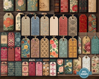 Vintage Ephemera Tags: Floral Grunge Scrapbook Labels (92 JPEG Digital Download)