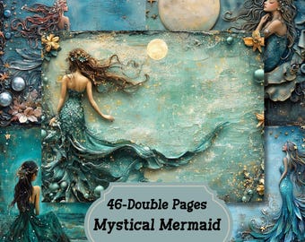 Mystical Mermaid Junk Journal Pages: Fairy Tale Scrapbook Kit (Digital Download)