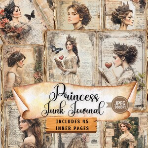 Princess Junk Journal Printable Pages | Vintage Beautiful Lady Kit | Shabby Chic Paper Craft Sheet Ephemera Scrapbooking | 45 JPEG