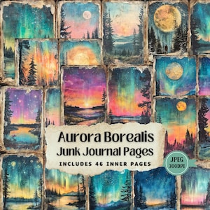 Aurora Borealis Junk Journal Printable Pages | Vintage Aurora Boreal Kit | Shabby Chic Paper Craft Collage Ephemera Scrapbooking | 46 JPEG.