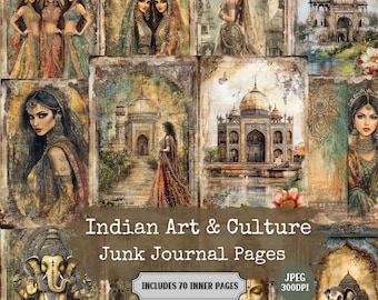 Vintage India Junk Journal Kit: Shabby Chic Art, Culture Pages (PDF)