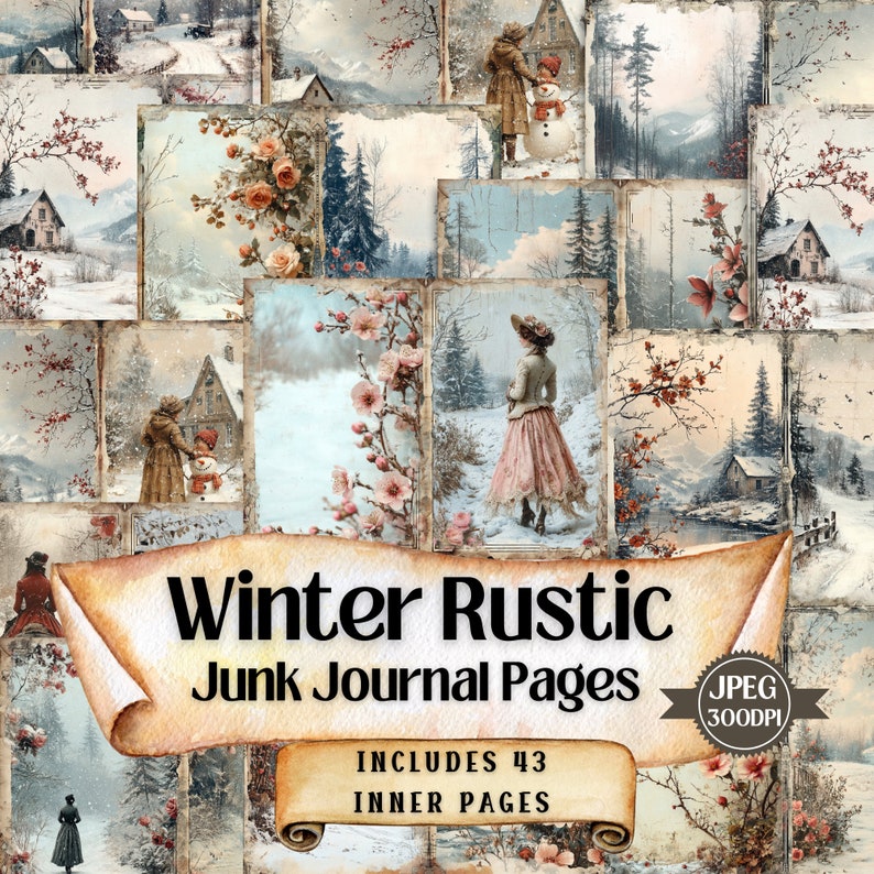 Winter Rustic Junk Journal Kit: Shabby Chic Ephemera (43 JPEG) (digital ...
