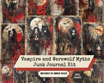 Vampire & Werewolf Junk Journal Kit: Gothic Horror, Shabby Chic (Digital Download)