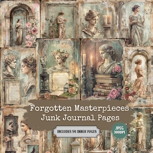 Pagine di diario di capolavori dimenticati / Kit a tema scultura greca e romana d'epoca / Foglio di collage di carta shabby chic per scrapbooking.