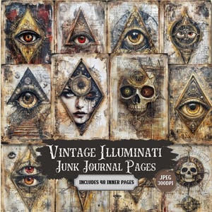 Vintage Illuminati Junk Journal-pagina's: ephemera horror (digitale download)
