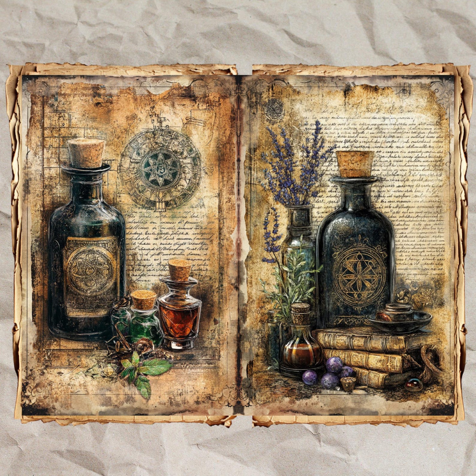 Herbal Grimoire Junk Journal Kit: Vintage Elixirs & Enchantments (56 ...